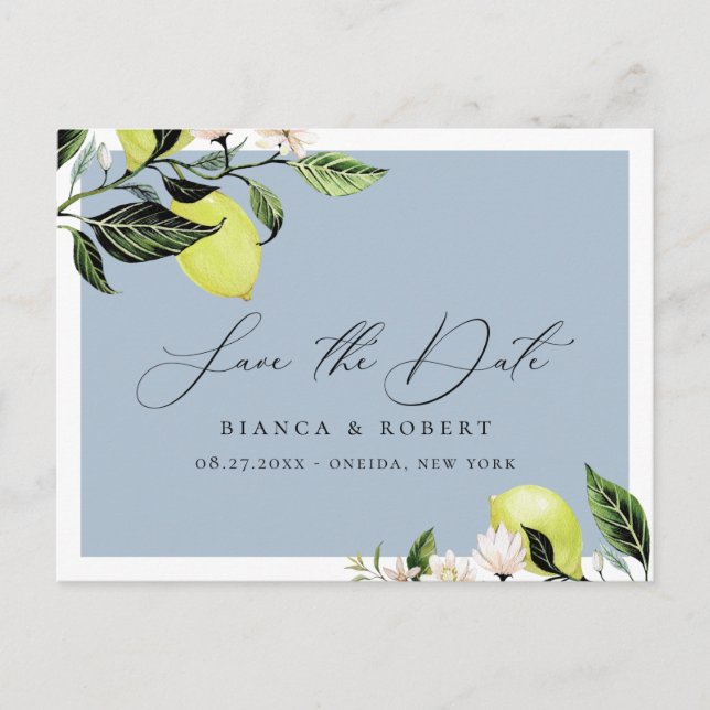 Botanical Lemons Wedding Save the Date Announcemen Announcement Postcard (Front)