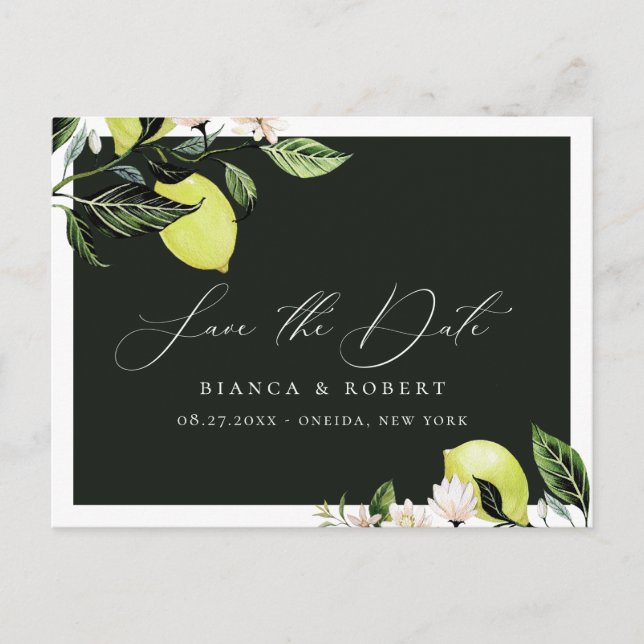 Botanical Lemons Wedding Save the Date Announcemen Announcement Postcard (Front)