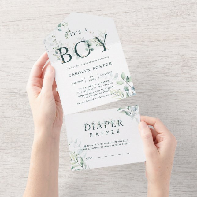 Botanical Letter Baby Shower | Diaper Raffle All In One Invitation (Tearaway)