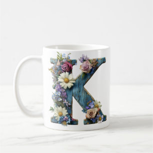 Botanical Letter K Vintage Floral Coffee Mug