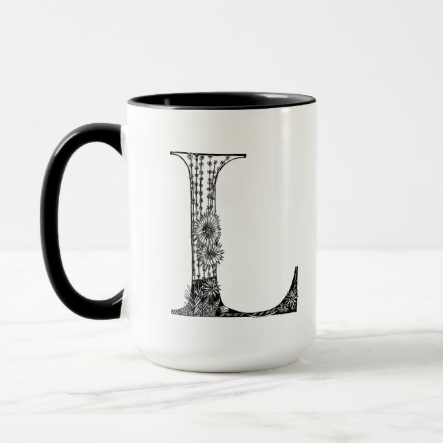 Botanical Letter L Mug, Art by Elizabeth Sampson Mug (Left)