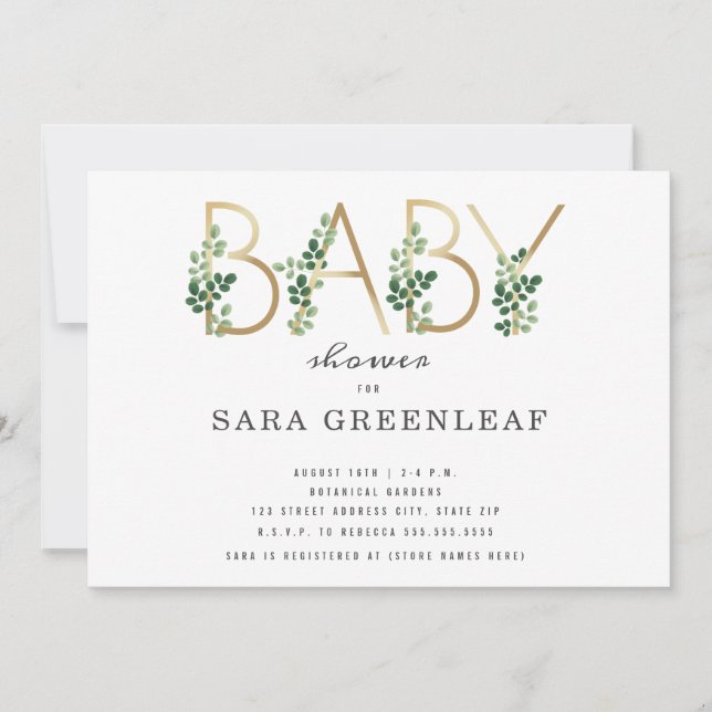 Botanical Lettering Baby Shower Invitation (Front)