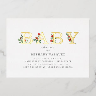 Botanical Lettering Poppies Baby Shower Gold