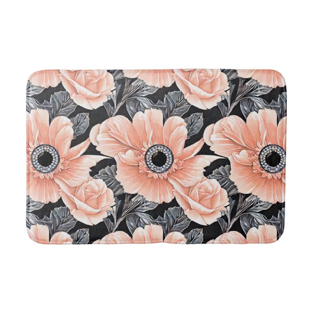Botanical Light Peach Floral Pattern  Bath Mat (Front)