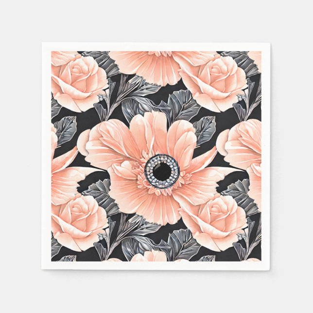 Botanical Light Peach Floral Pattern  Napkin (Front)