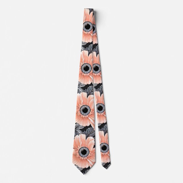 Botanical Light Peach Floral Pattern  Tie (Front)
