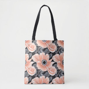 Botanical Light Peach Floral Pattern Tote Bag