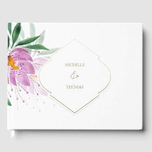 Botanical Lilac Monogram Watercolor Violet Floral Guest Book