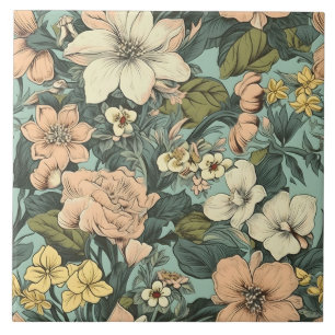 Botanical Lily Floral Pattern Ceramic Tile