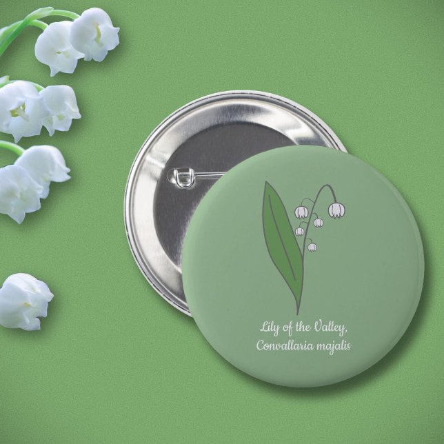 Botanical Lily of the Valley Pastel Flower  6 Cm Round Badge (Botanical Lily of the Valley green Button)