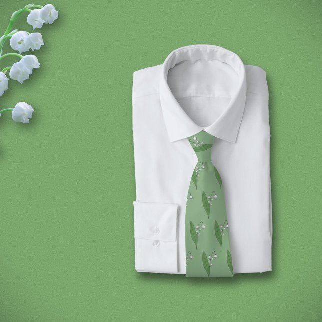 Botanical Lily of the Valley Pastel Flower  Tie (Botanical Lily of the Valley green Neck Tie)