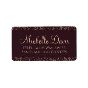 Botanical Line Art Deep Plum Purple Elegant Gold Label