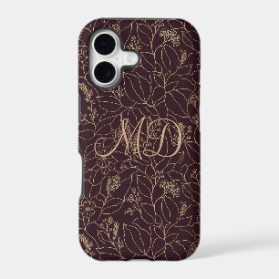 Botanical Line Art Deep Plum Purple Floral Line