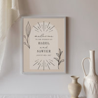 Botanical Line Art Script Tan Wedding Welcome