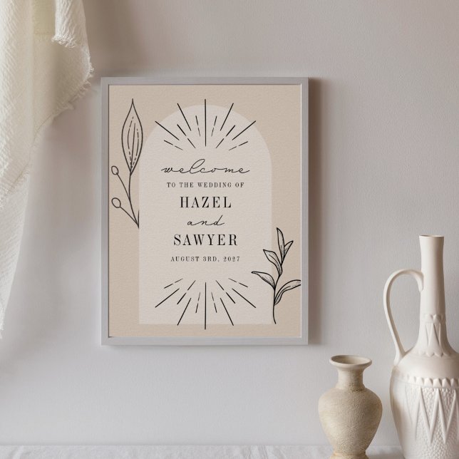 Botanical Line Art Script Tan Wedding Welcome Poster (Creator Uploaded)
