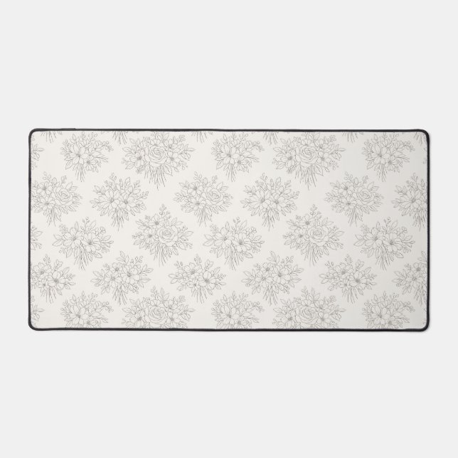 Botanical Line Bouquet Pattern Desk Mat (Front)