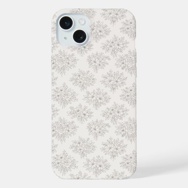 Botanical Line Bouquet Pattern iPhone Case (Back)
