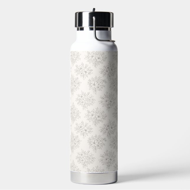 Botanical Line Bouquet Pattern Water Bottle (Left)