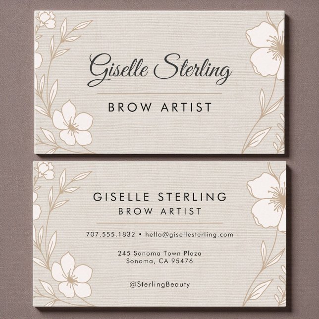 Botanical Linen Floral Brow Artist Beauty  Business Card (Creator Uploaded)