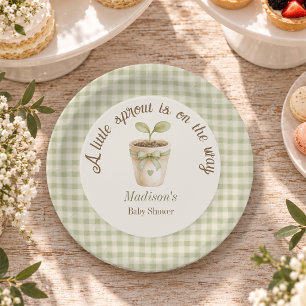 Botanical Little Sprout Sage Green Baby Shower Paper Plate