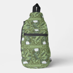 Botanical Lotus Panel Pattern - The White Lotus Sling Bag