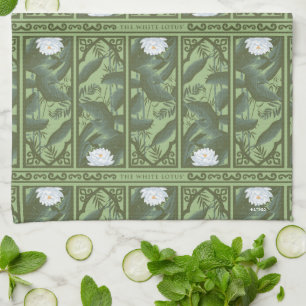 Botanical Lotus Panel Pattern - The White Lotus Tea Towel