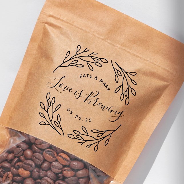 Botanical Love is Brewing Wedding Coffee Favour Rubber Stamp (Creator Uploaded)