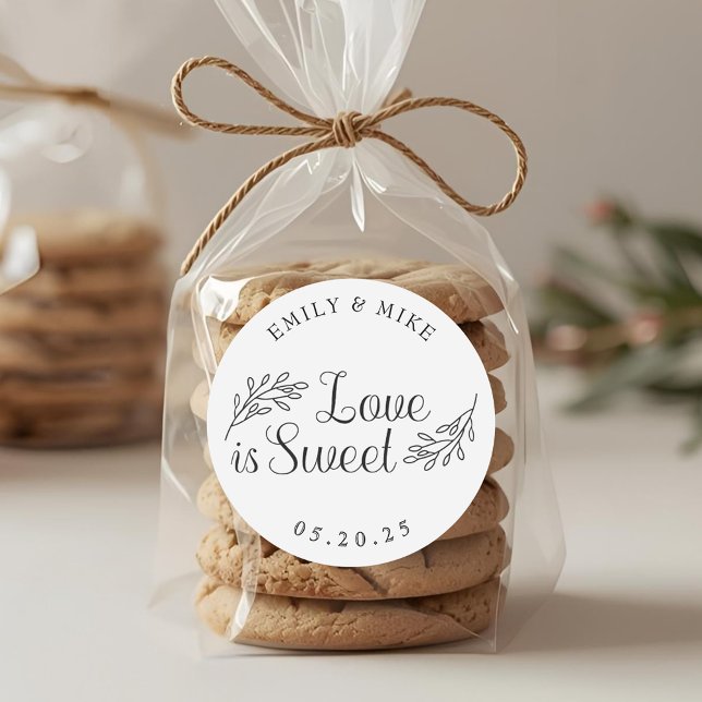 Botanical Love is Sweet Wedding Favour Classic Round Sticker (Creator Uploaded)