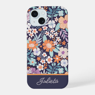 Botanical Lush Floral Pattern Script Name iPhone 15 Case