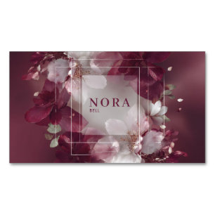 Botanical Magenta Floral Abstract White Frame Magnetic Business Card