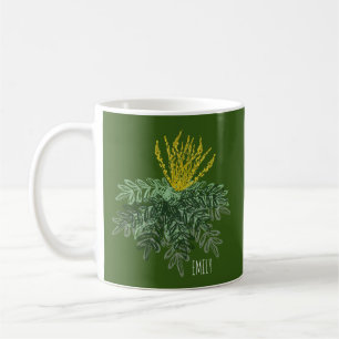 Botanical Mahonia Shrub Hand Drawn  Green Coffee Mug