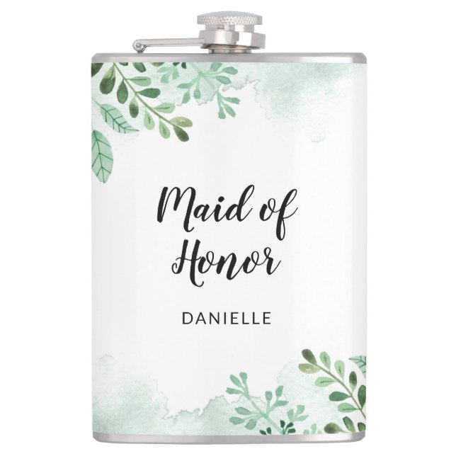 Botanical Maid of  Honour Wedding Party Gift  Flas Hip Flask (Front)