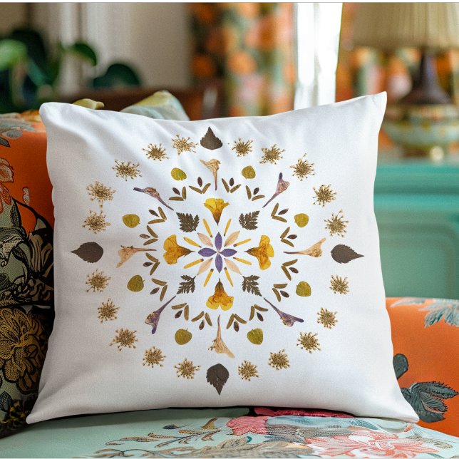 Botanical Mandala Pressed Flower Artwork Cushion (Creator Uploaded)