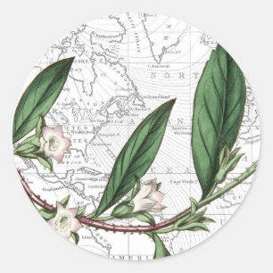 Botanical Map Destination Wedding Round Sticker