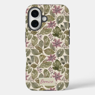 Botanical Mauve & Sage Leafy iPhone 16 Case