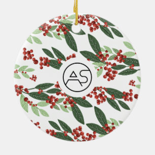 Botanical Merry Christmas Photo Logo Business Ceramic Ornament