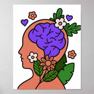 Botanical Mind Floral Brain Illustration Poster