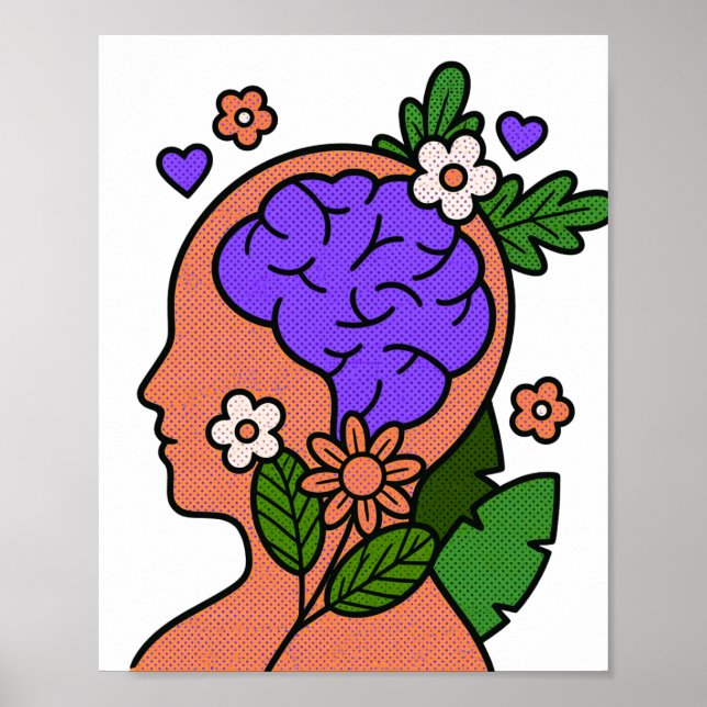 Botanical Mind Floral Brain Illustration Poster (Front)