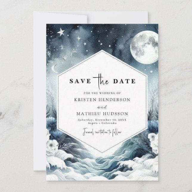 Botanical Minimalist Moonlit Wedding Save The Date (Front)