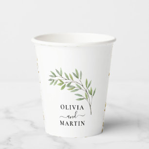 Botanical Minimalistic Script Wedding Paper Cups