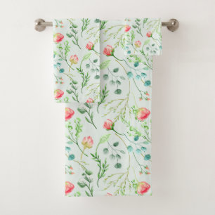 Botanical Mint Green Floral Bath Towel Set