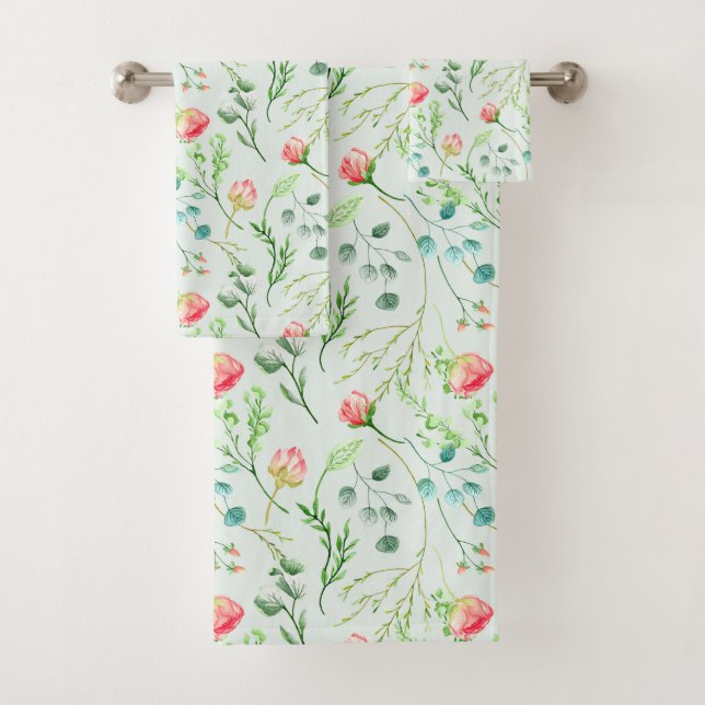 Botanical Mint Green Floral Bath Towel Set (Insitu)