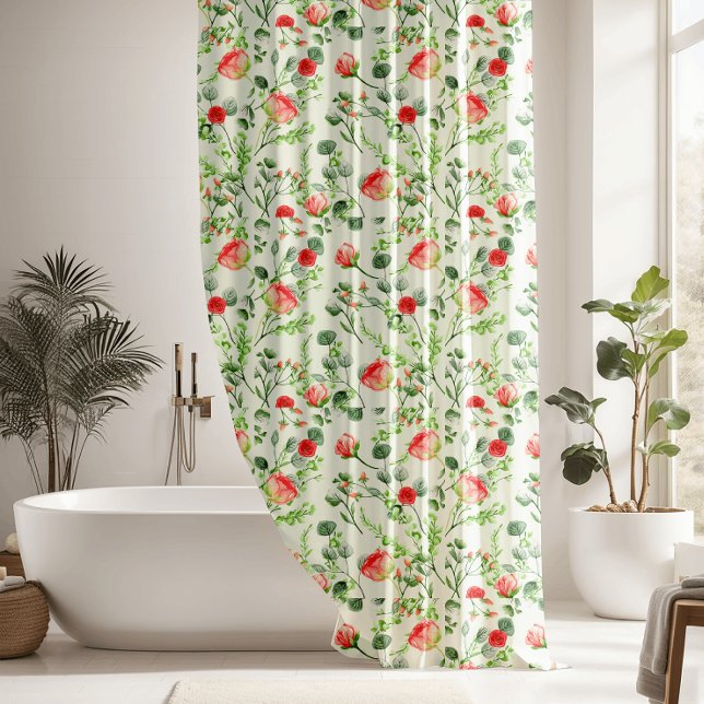 Botanical Mint Green Floral Shower Curtain (Creator Uploaded)