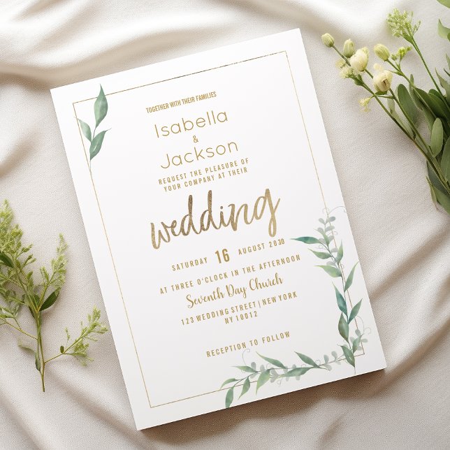 Botanical mint green gold greenery Wedding Invitation (Botanical mint green gold greenery Wedding)