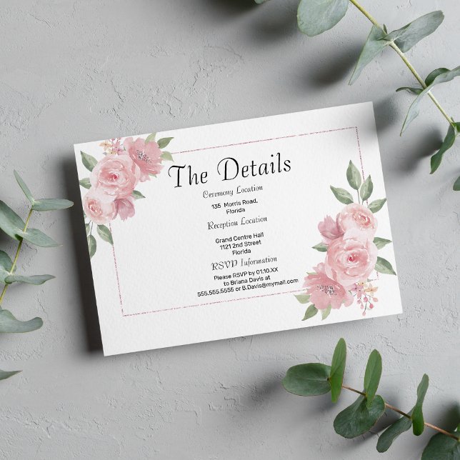 Botanical mint pastel pink floral Details Card (Botanical mint pastel pink floral Details)