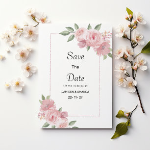 Botanical mint pastel pink floral Save The Date Invitation