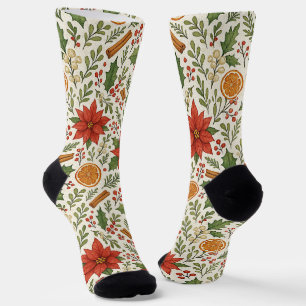 Botanical Mistletoe Classic Floral Art Pattern Socks