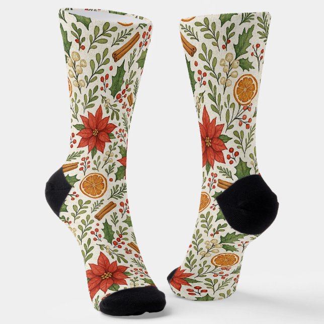Botanical Mistletoe Classic Floral Art Pattern Socks (Angled)