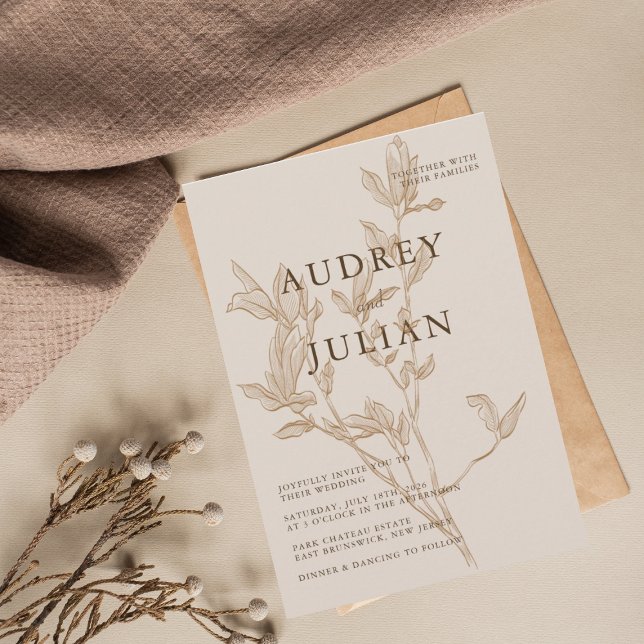 Botanical Mocha Leaf Wedding  Invitation (Creator Uploaded)