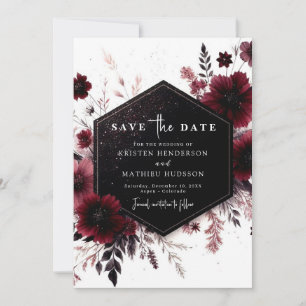 Botanical Modern Burgundy Wedding Save The Date